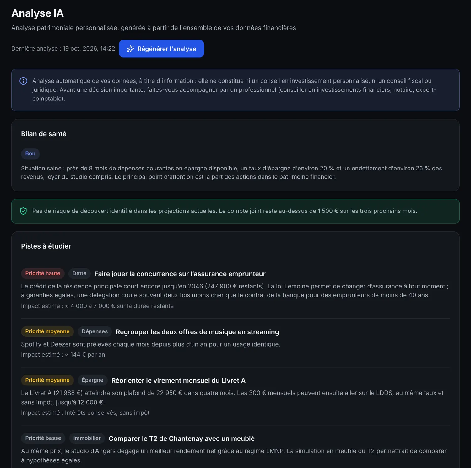 Analyse IA : bilan de santé financière et pistes à étudier